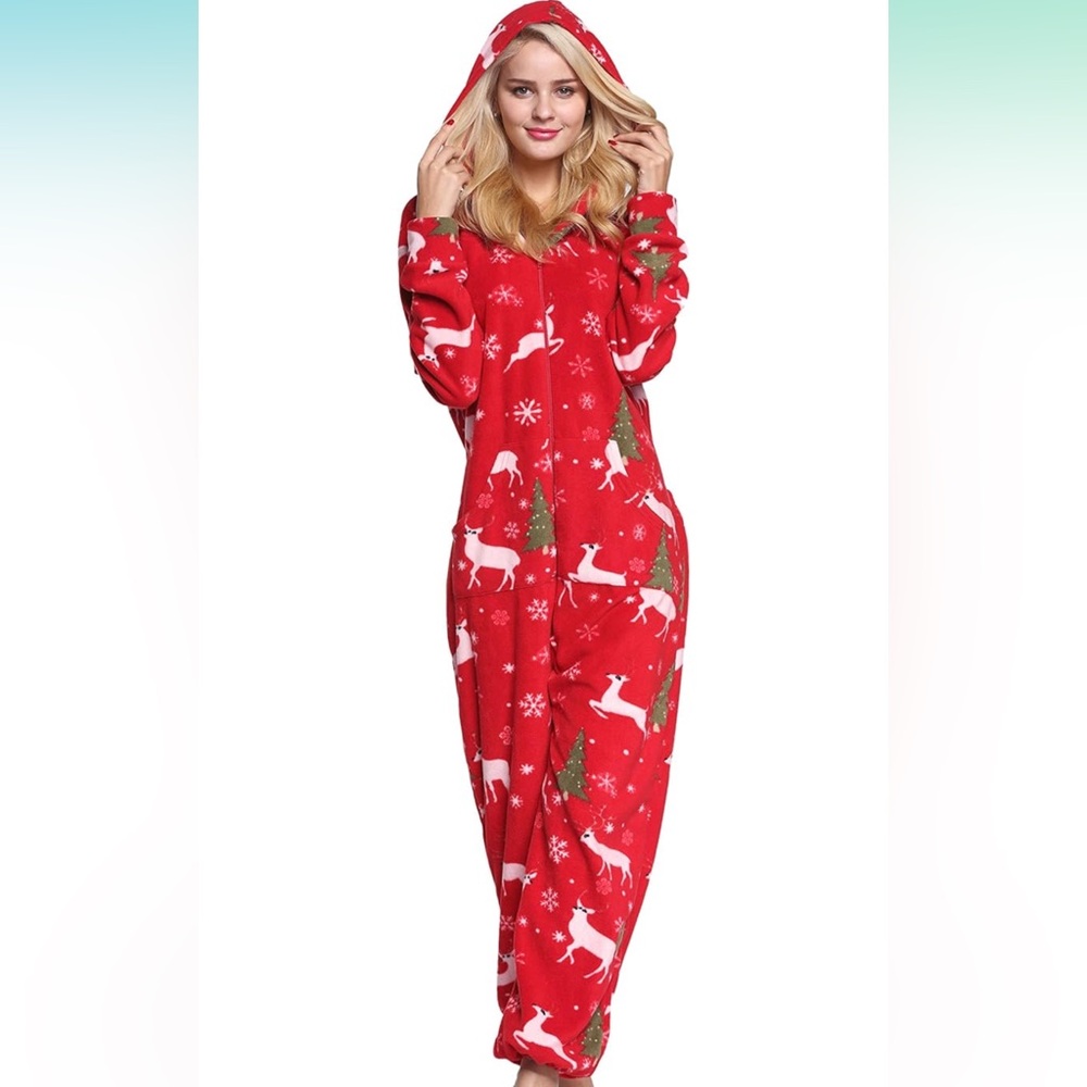 XMASCOMING Women's & Men's Hooded Fleece Onesies One-Piece Pajamas
